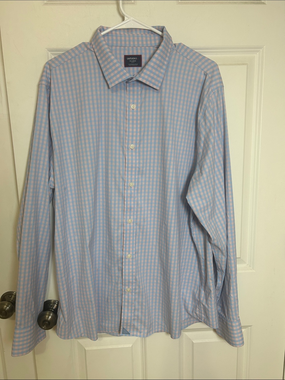 UNTUCKit Slim Fit Light Blue and Pink Gingham Dress Shirt size XXL